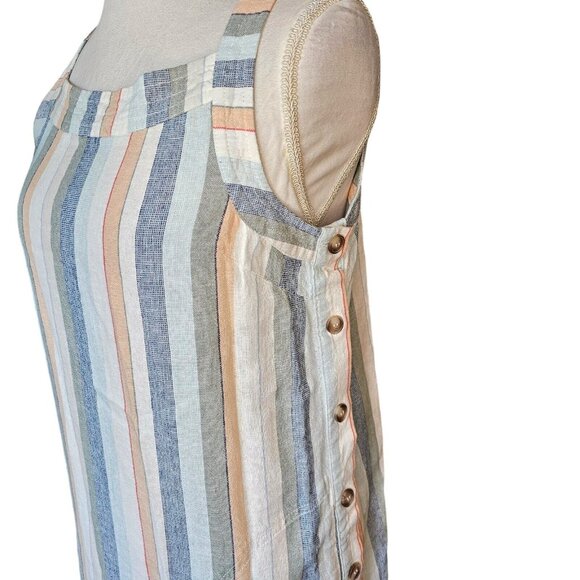 Womens Size Small Striped Linen Blend Shift Dress Neutral Striped Summer Pockets - Picture 3 of 13